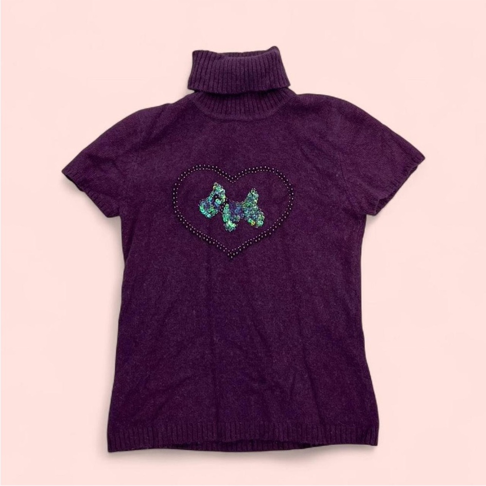 Purple Turtleneck Sweater with Heart Design